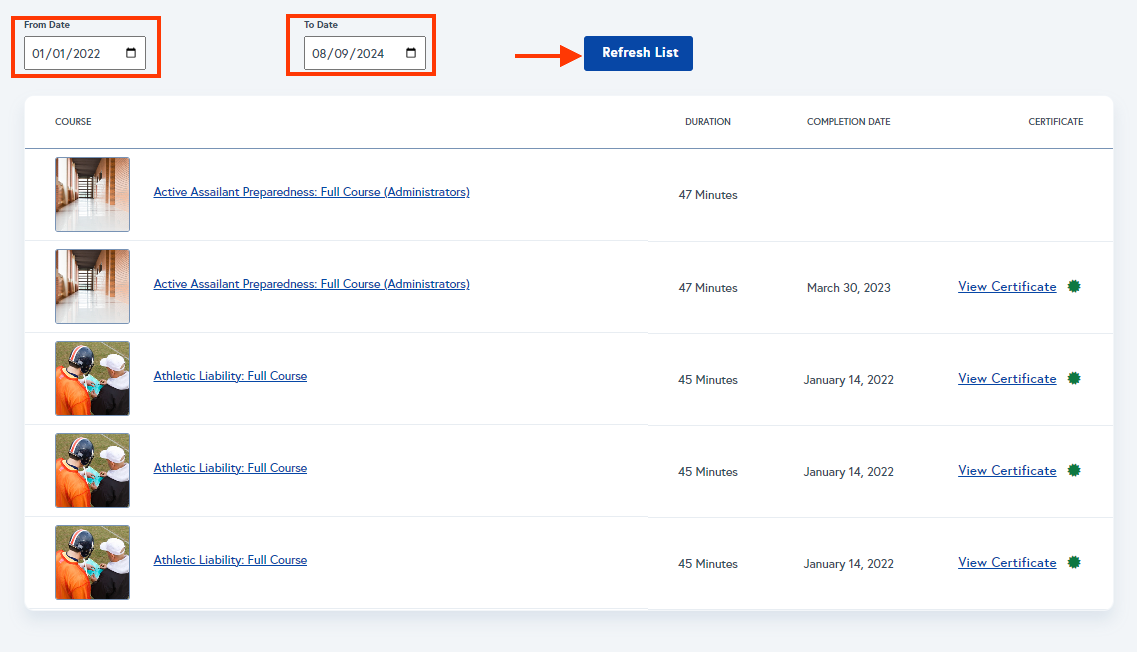 How to View a User's Historical Completion Summary and Details