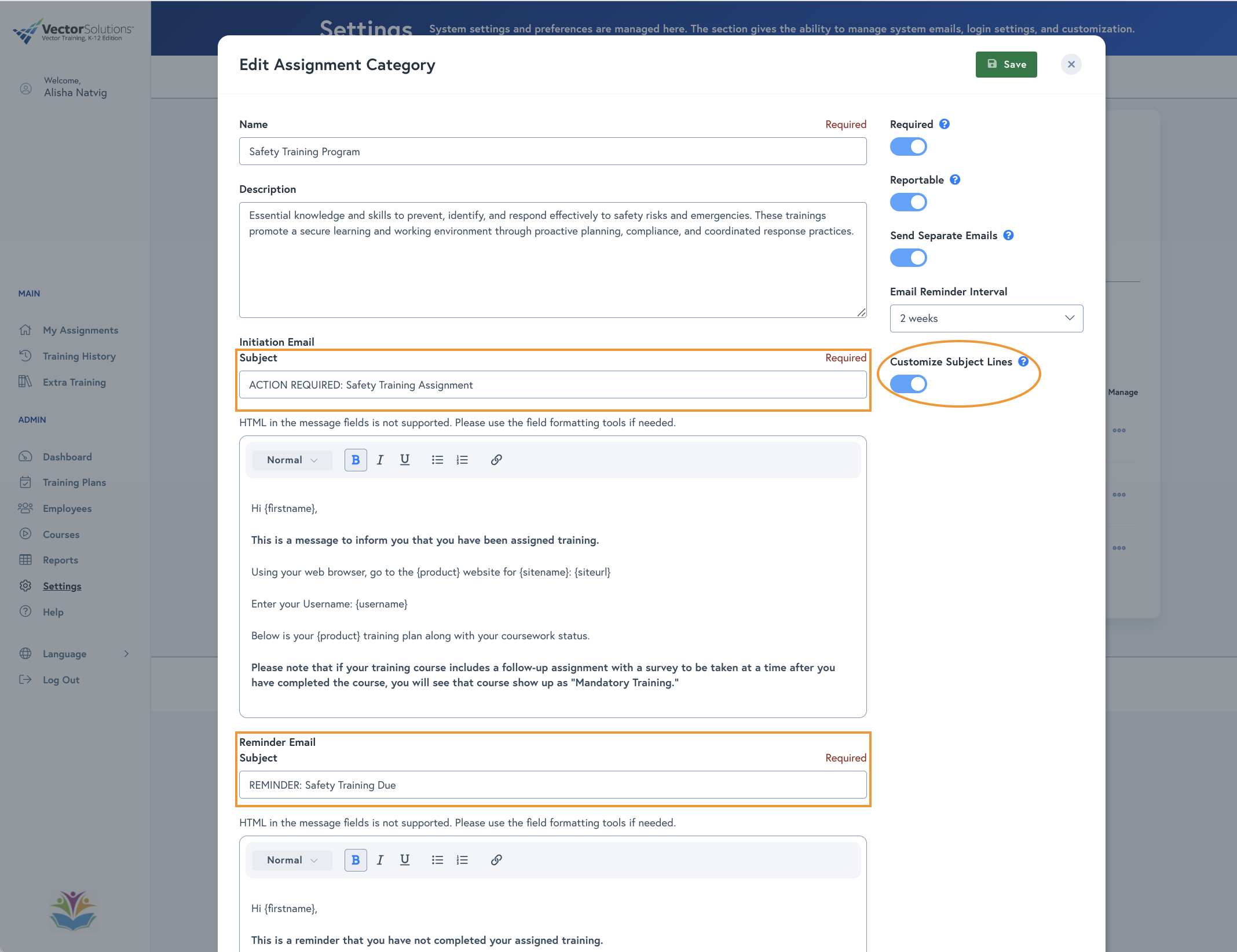 Assignment Category Based Email Functionality